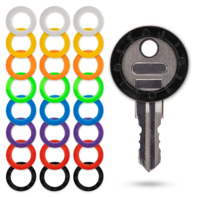 Schlüssel Kennringe für kleine Schlüssel, 24 Stk, 8 Farben, runde Schlüsselkappe