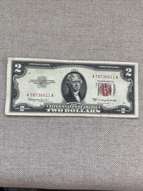1953 C-$2 Bill Two Dollar -Red Seal U.S. Note-A78738611A. Series C
