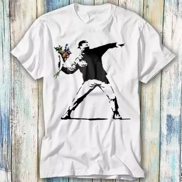 T-shirt Banksy lancia fiori hipster street art meme regalo maglia unisex 686