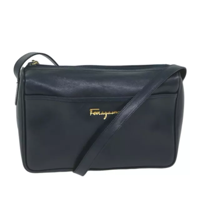 Salvatore Ferragamo Shoulder Bag Leather Navy Auth 65795