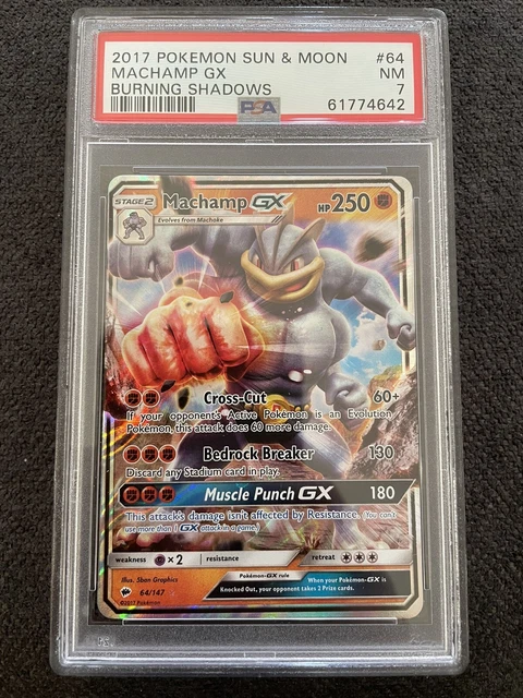 64/147 Machamp GX Burning Shadows PSA 7