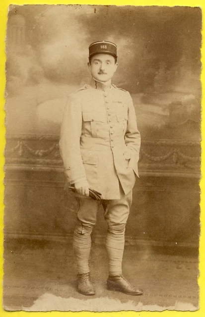 cpa Carte Photo Soldat MILITAIRE Gradé en UNIFORME du 163e Régiment Guerre Armée