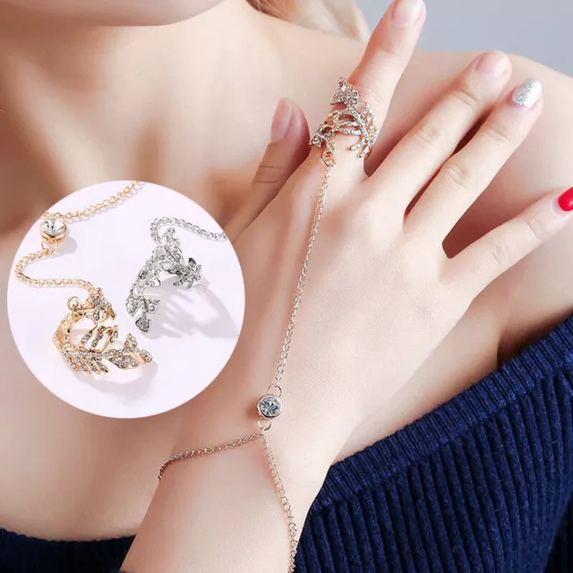 Chain Jewellery Harness Hand Bangle Finger Ring Women Crystal Leaf Bracelet