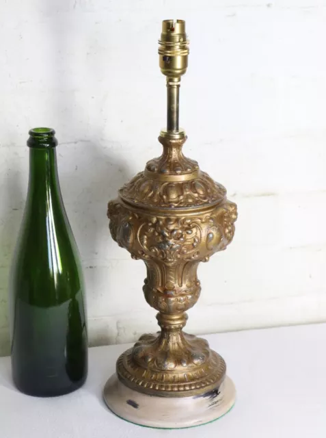 Table Lamp Antique French Cast Brass Cherub Lions Head Urn Lamp Early 20th C.