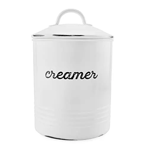 AuldHome Enamelware Protein Powder Canister (Black); Modern Farmhouse Style Storage for Kitchen