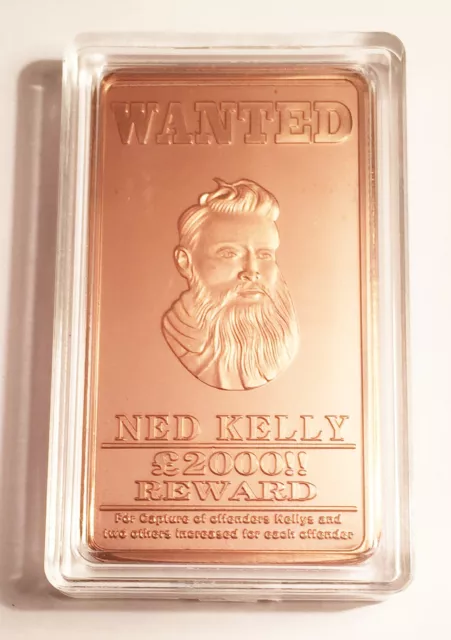 NED KELLY  "Wanted" 1oz 999 Copper Ingot , Bush Ranger, Guns 3