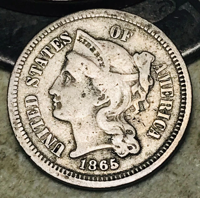 1865 Three Cent Nickel Piece 3C Civil War Date Choice US Type Coin CC18162