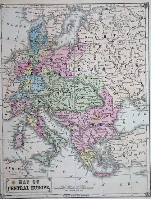 Old 1860 Cowperthwait Map ~ CENTRAL EUROPE - ITALY, AUSTRIA ~ Free S&H ~Inv#343