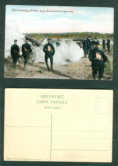 Sweden. +_ 1915 Postcard. Military. Swedish Army Artillery Unit, Cannon Firing.