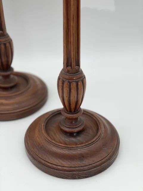 Vintage English Antique Style Wood Carved Candle Stick Pair Ca. 13”h 3