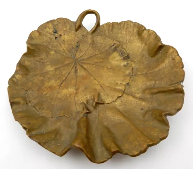 Vintage Solid Brass Geranium By Cambron Lilypad Leaf Candy Soap Dish Or Pin Tray