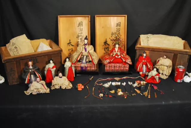 10 ANTIQUE 1896 JAPANESE GIRLS DAY HINA NINGYO DOLL / in Original Boxes / LOT