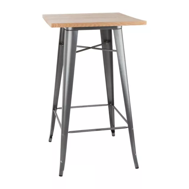 Bolero Bistro Bar Table with Wooden Top Gun Metal - FB596