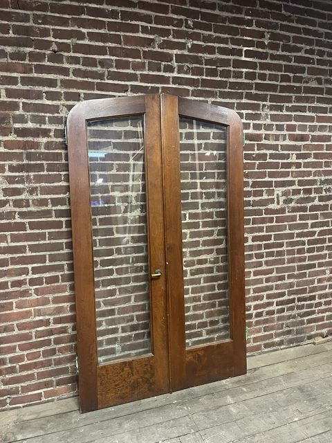 Original Antique 1920s Birch Arched Full Lite Double Doors