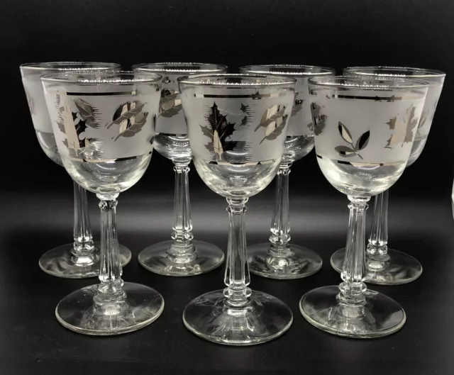 Vintage Libbey Silver Leaf  Foliage Stemmed Wine Sherry Glasses 5 3/4" Set Of 7