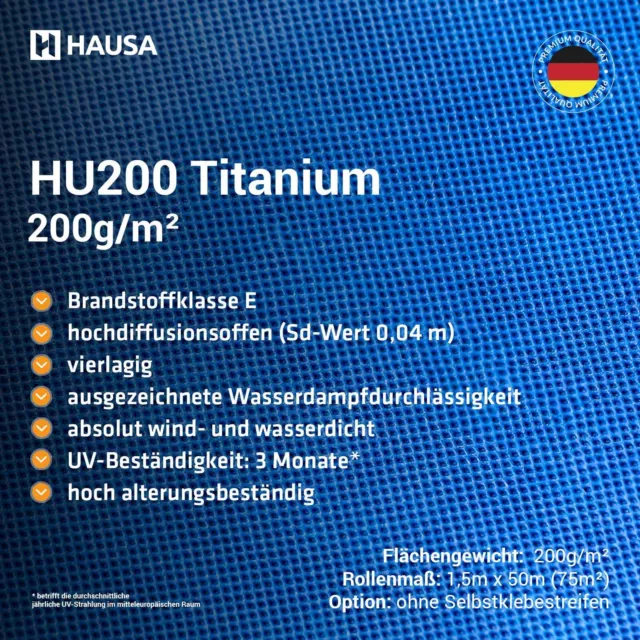 Unterspannbahn Hausa Titanium HU200 hochdiffusionsoffen, Flächengewicht 200g/m2 2