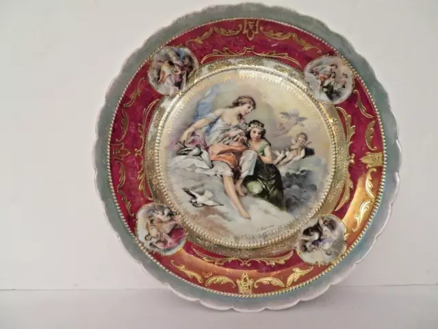 Antique OS Prussia St Kilian Signed BOUCHER Lady Cherubs Porcelain Plate Charger