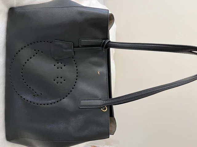 ANYA HINDMARCH EBURY Tote Black Leather Perforated Smiley Large