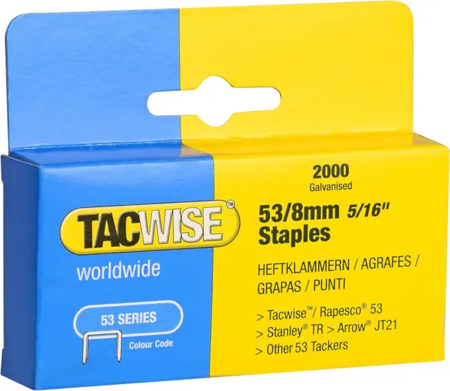 Tacwise 0335 Tipo 53/8 mm Carrelli zincati resistenti, confezione da 2.000