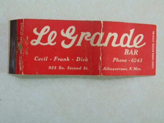 AO428 Matchbook Cover Le Grande Bar and Restaurant Albuquerque New Mexico NM