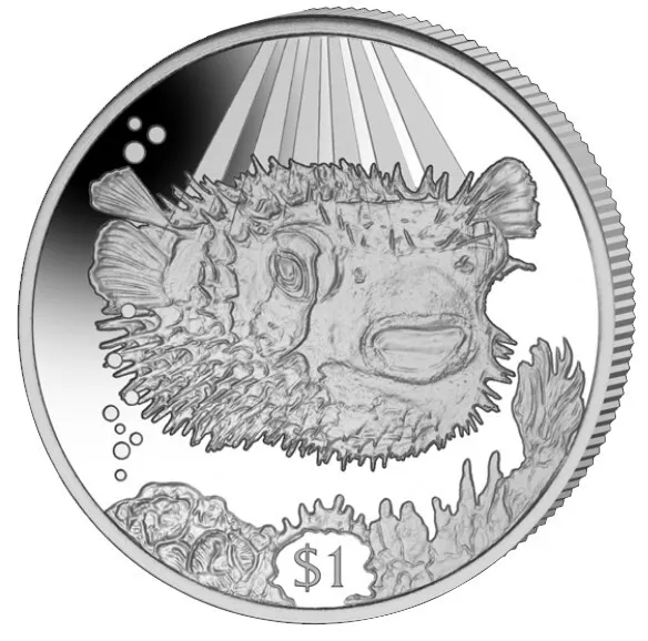 British Virgin Islands $1 2019 Prooflike BU 'Porcupine Fish'