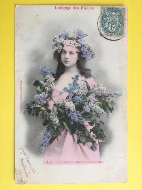 cpa 1900 BERGERET & Cie NANCY Langage des Fleurs LE LILAS à Christiane ARNOULT