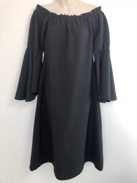 Mossman womens dress size 10 black off the shoulder long flared sleeve midi