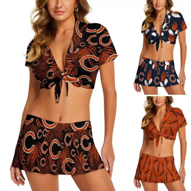 Bears Chicago Women's Cheerleading Costume Crop Top with Mini Skirt Set