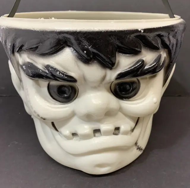 Vintage Plastic Frankenstein Monster Blow Mold Halloween Candy Pail Bucket