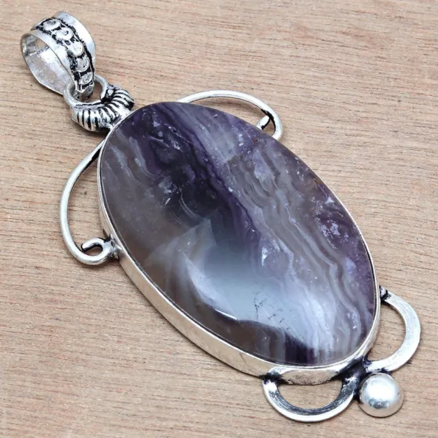 Necklace Fluorite Gemstone Handmade Gift For Her 925 Silver Jewelry 2.5"