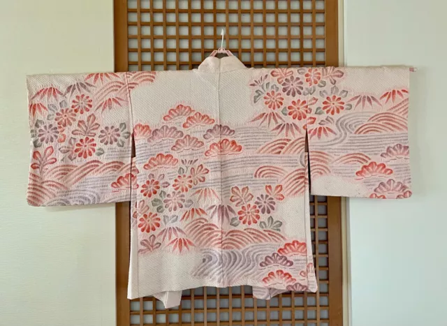 Vintage Japanese Silk Kimono Jacket Haori/Shibori/ Pine&Bamboo Leaves Pattern