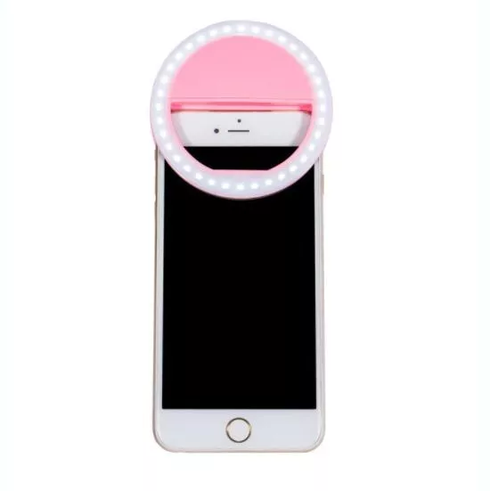 Anillo de luz LED de selfie recargable, flash para teléfono móvil color rosa 2