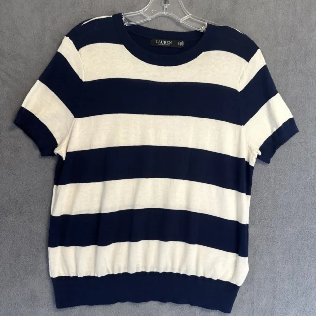 Lauren Ralph Lauren Sweater Blue White Striped Womens Size XL Preppy Nautical