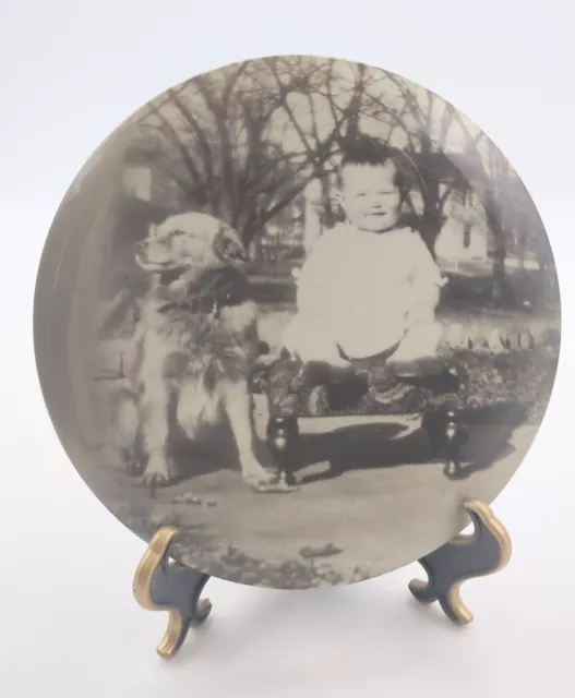 Vintage 6" Round Celluloid Tin Button Photo Dog ID'd Baby Girl Betty Fulton