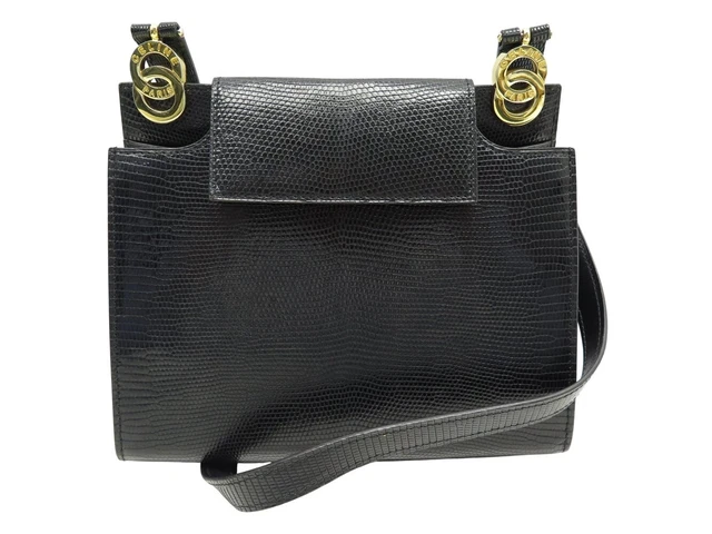 Sac à Main Vintage Magnin & Co En Lézard Noir - Années 50 - Fermoir Laiton - Très Bon état