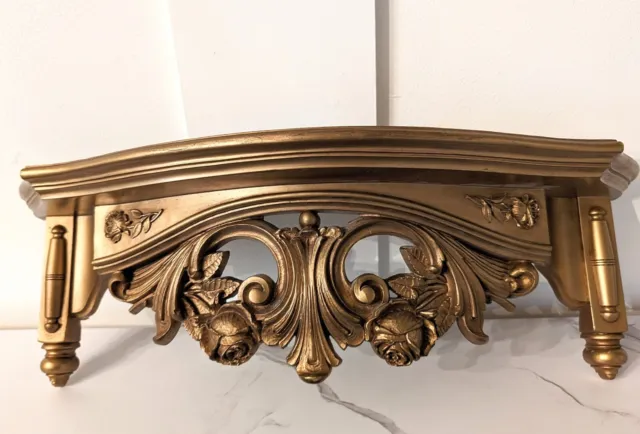 VTG DART Syroco GOLD Resin ROSES WALL Shelf Homco 19 3/4" ORNATE Decor Plastic