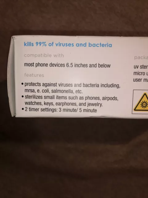 Stérilisateur UV mobile pur avec charge USB (téléphone et accessoires) boîte pliée. 2