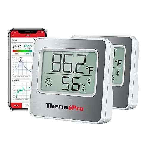 ThermoPro TP357 2 Pack 260FT Bluetooth Hygrometer Room Thermometer for Home w...