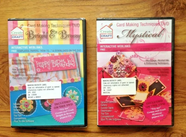 2 DVDs de técnicas de fabricación de tarjetas brillantes, brisa y místicos. P&P rápido y gratuito del Reino Unido