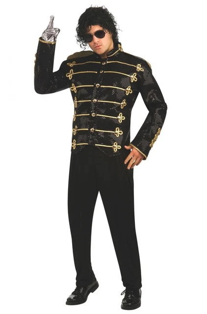 80's Pop Star Michael Jackson Black Sequin Military Jacket Adult Costume X-Large