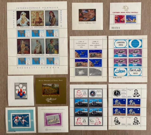 Superbe lot timbres neufs, blocs ROUMANIE des années 1970, grosse côte