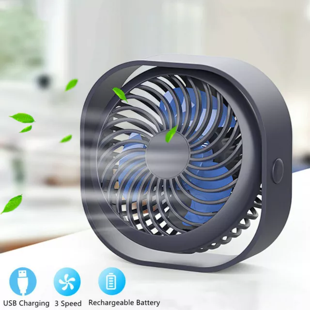 Rechargeable Mini USB Desk Fan Portable Small Quiet 3 Speed Table Cooling Fan