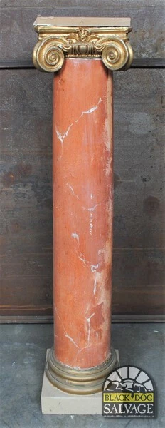 3' x 10" Wood Column, Ionic Capital, Faux Marble, NJ Estate Salvage