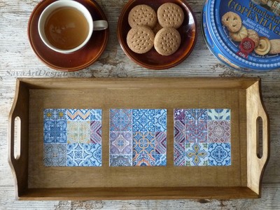 Lawei 3 vassoi da portata in legno rustici con manici e vassoi da portata vintage leggeri per colazione 3 misure caffè e colazione 