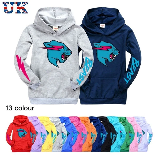 Felpa con cappuccio casual bambini Mr Beast Lightning Cat stampa gatto ragazzo maglione top 2-14 anni