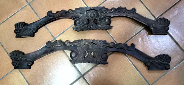 Pair Vtg Hand Carved Wood Over the Door Pediment Architectural Salvage Flowers