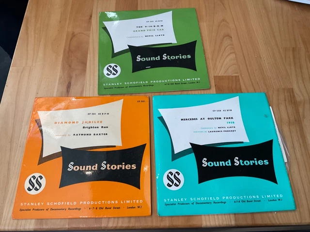 Stanley Schofield Sound Stories 7 inch singles x 3, Grand Prix, Mercedes,