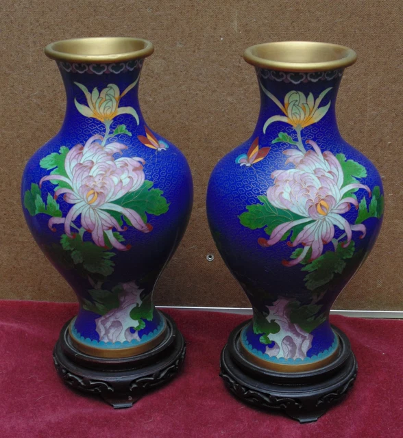 rare magnifique ancienne paire de grand vase émaux cloisonné oriental & socle