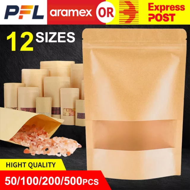 Kraft Paper Stand Up Pouches Bags Zip Zipper Lock Resealable Window Heat Seal