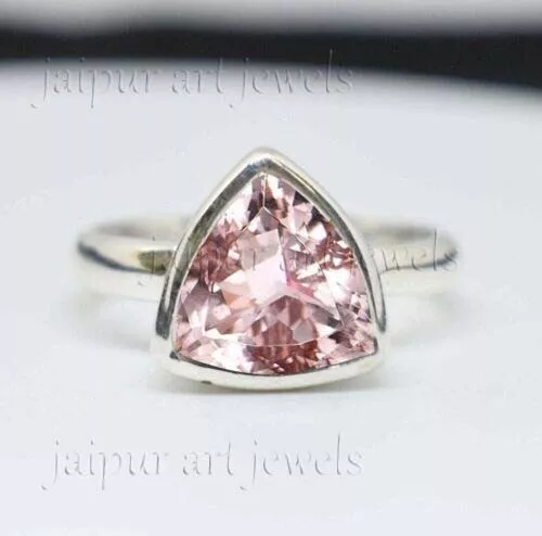 Natural Pink Morganite Gemstone Ring 925 Sterling Silver Handmade Wedding Ring